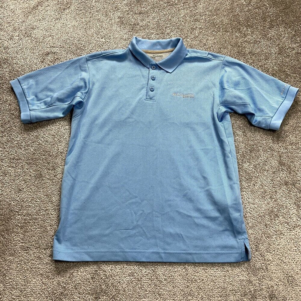 Columbia PFG Omni Shade Polo Shirt Boys Large Blue Short Sleeve Collared Fishing